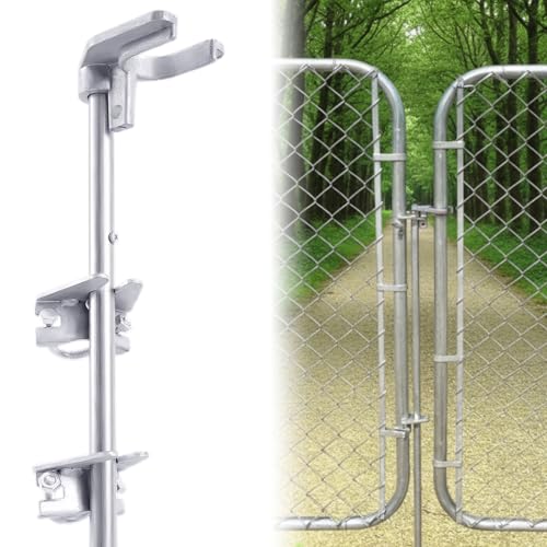36" Chain Link Drop Rod, Pull Style Fence Gate Latch for 1-3/8" Frame | Heavy Duty Cane Bolt Drop Ground Latch, For Double Gate, 3/4'' Round Tube Frame, Rust-resistant, Galvanized Steel Mental