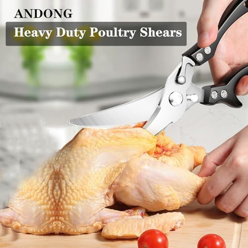 ANDONG Heavy Duty Kitchen Scissors, Professional Poultry Shears, Cooking Utensils, Black - color: Black Grey