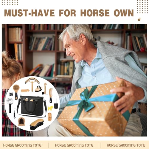 Abbylike 15 Pieces Horse Grooming Kit with Organizer Tote Bag Tack Room Supplies Horse Brush Sets Care Equine Cleaning Kit Shedding Grooming Massaging Tools(Black) - color: Black