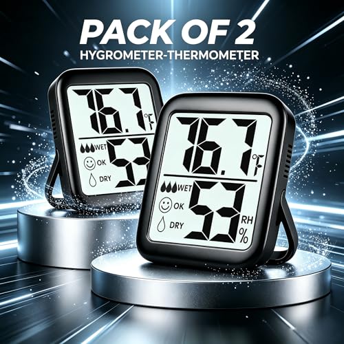 Antonki 2 Pack Room Thermometer Indoor Hygrometer | Monitor Temperature & Humidity, Accurate, Fast Read, Easy To View, Magnetic/Kickstand/Hanging, ℉/℃, w/ Battery, Compact - color: 2 Pcs * Classic Black ( 97%+ Choice )