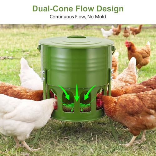Tgeyd Metal Chicken Feeder, 20lb Large Chicken Feeder with 12 Feeding Ports | Durable Metal Construction, Clean Modern Look, 4 Adjustable Height Settings, Easy Assembly for Backyard Chicken Keeping