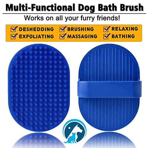 Dog Grooming Brush, Dog Shampoo Bath Brush Shedding Soothing Massage Rubber Comb for Long Short Haired Dogs and Cats 2pcs - color: Blue