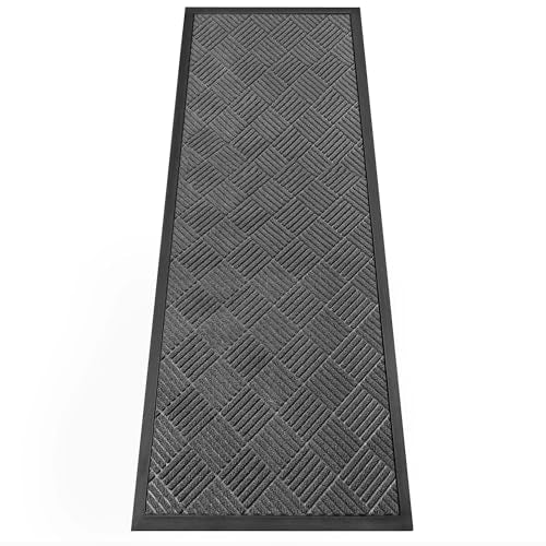 Front Door Mat Outside Entrance, Dirt Trapper Doormat 72" x 24" | Absorbent Indoor Outdoor Welcome Mat for Entryway, All Weather Commercial Floor Mat for High Traffic Area, Diamond Grey - color: Grey Diamond, size: 2' x 6' (Rectangular)