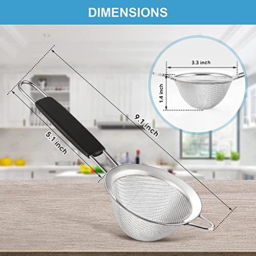 Fine Mesh Strainer - 3.4 Inch Round Sieve - Tea Strainers for Loose Tea, Coffee Strainer, Food Strainer, Juice Strainer, and Much More!