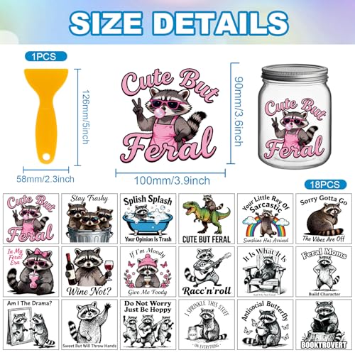GLOBLELAND 18 Sheets Funny Raccoon Transfer Stickers 3.9x3.6inch Cute Feral Raccoon Transfer Decal Daily Raccoon Rub on Transfer for Furniture Vase Glass Art Crafts Decorations - style: Raccoon