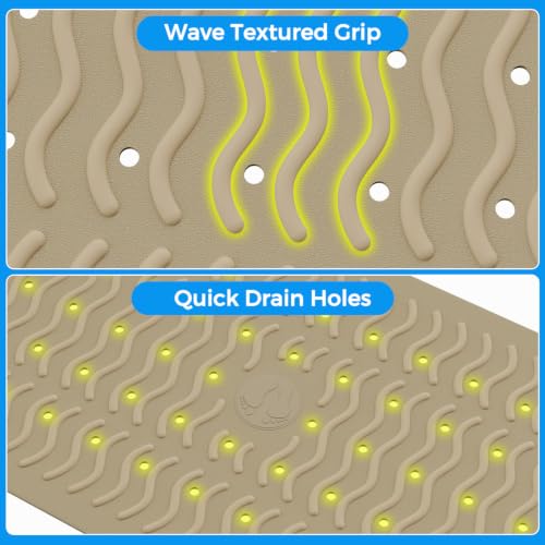 Non Slip Bathtub Mat & Shower Mat, 31x15'' Anti Slip Bath Mat for Tub, Soft TPE Anti-Skid Bathroom Mat with 194 Suction Cups & Drain Holes, Wave-Textured Grip, Machine Washable,Brown - color: Brown
