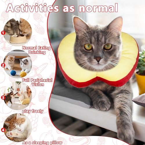 Cat Cone Collar Soft, Adjustable Cat Recovery Cone (Apple, S) | Stop Licking, Cute Kitten Donut Collar After Surgery, Elizabethan Collars for Kittens, Lightweight Cats Neck Cones - color: Apple, size: Small