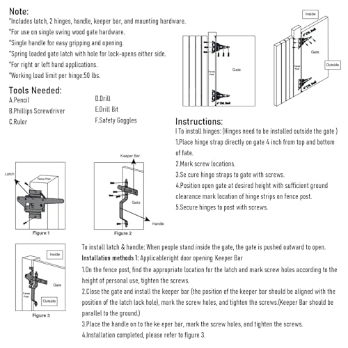 WellMade Heavy Duty Wood Gate Kit,8 Inch Decorative T Hinge and Spring Loaded Latch Gate Kit with Screws for Wooden Fence Shed Storage Gate Barns,Black Finish