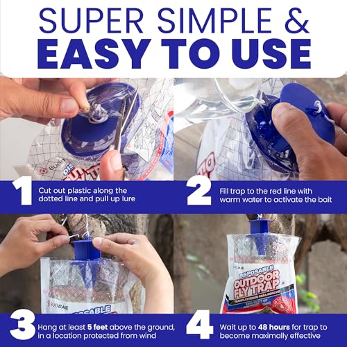 Fly Traps Outdoor Fly Trap for Patio. 4 Non-Toxic Pre-Baited Flies Bags Outdoor Disposable. Hanging Bug Catchers for All Filth Flies Killer for Outside Bug Control in Yard Horse Ranch Trash Can. - style: 4pk