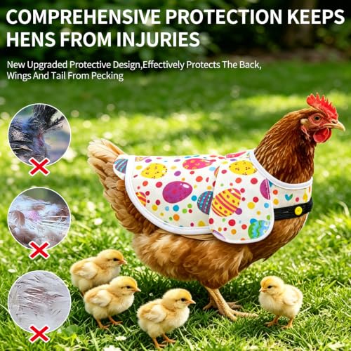 Chicken Saddles for Hens, Chicken Apron Hen Saddle with Adjustable Strap, Extended Shoulder Wing & Tail Coverage Protection Anti-Pecking Poultry Back Protector for Feather Recovery (Easter Eggs) - color: Easter eggs