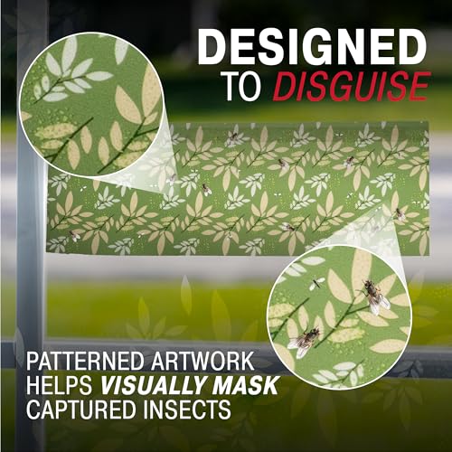 Catchmaster Window Fly Traps 12-Pack, Designed to Disguise House & Fruit Fly, Gnats, Adhesive Strips for Indoor, Disposable Bug Catcher, Insect Sticky Glue Traps, Pest Control for Home & Kitchen - size: 12 Leaf Print Traps