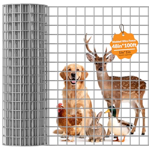 Welded Wire Fence 1‘’x 1‘’ 48in x 100 ft,Vinyl Coated Welded Wire Mesh Roll,16GA Heavy Duty Galvanized Chicken Wire Fencing, Hardware Cloth for Yard Vegetable Protection Goat & Poultry Netting - size: 1‘’x 1‘’ 48in x 100 ft