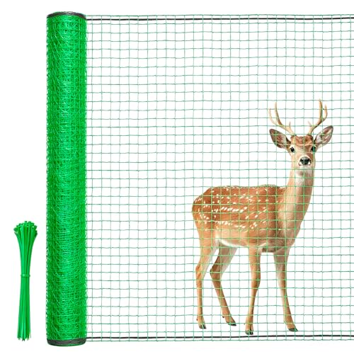 RIFNY Deer Fence, Temporary Fence for Garden Outdoor Yard, 2.6 x 50 FT | Plastic Mesh Fencing to Protect Plants Fruit from Deer Dogs Chicken Animal, UV Resistant, Weatherproof, Reusable, Green - size: 2.6 x 50 FT