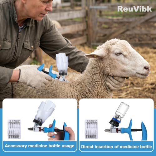 5ml Continuous Self-Refilling Livestock Syringe, 10 Needles Included | Adjustable dosage from 0.5ml to 5ml Veterinary Injection Gun for Chicken, Duck, Pig, Sheep, Cow Poultry - color: Blue