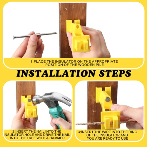 Tandefio 25 Pcs Electric Fence Insulator 5 Inch, Yellow | Slant Nail-on Electric Fence Insulators for Wood Post, Heavy- Duty Animal Fencing Wire, Flat Hotwire Fencing - color: Yellow