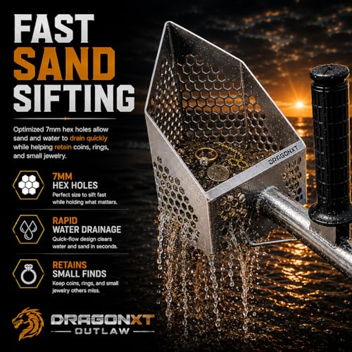 Outlaw Premium Stainless Steel Beach Sand Scoop Sifter with Front Handle and Long Handle Mount - size: Scoop