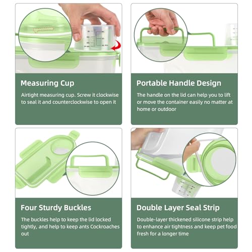 LEAWALK 5-7Lbs/6Qt Dog Cat Storage Container Portable with Upgraded Large Spout and Cup, Plastic Pet Food Dispenser for Small Animal Kibble, Bird Seed, Oatmeal, Rice, Flour, Brown Sugart (Clear Green) - color: Clear Green, size: 5L-1pack