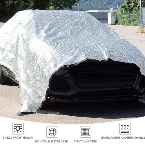 Shade Cloth-Thickened and Encrypted 80% Aluminum Shade Cloth for Greenhouse Balcony Garden,Outdoor Pergola,Lawn,Cars.Easy Hanging with Edges and Holes,Silver Heat Reflective Tarp - size: 10ft×16ft