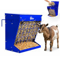 Wall Mount Hay Rack And Hay Feeder For Goats Sheep And Horses, Covered Galvanized Steel Goat Hay Feeder With Hinged Roof, 25 Gallon 2-In-1 No Waste Hanging Holder Grain Bin with hook For Cattle - color: Blue