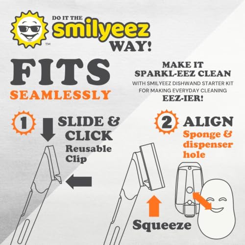 Smilyeez Black Soap Dispensing Dish Wand – Scrub Brush + 2 Cute Non-Scratch Sponge Heads - color: Black