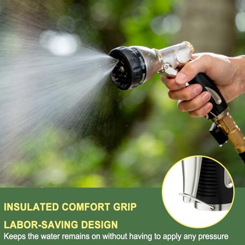 FANHAO Metal Garden Hose Nozzle Heavy Duty, 8 Spray Patterns, High Pressure | Rustproof Leak Proof, Comfortable Non-Slip Handle, Hands-Free Lock, Hose Sprayer Nozzle for Watering Plant, Car & Pet Washing - color: Black