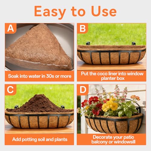 Halatool 36" Coco Liners for Planters, 3Pcs Coconut Liners for Window Boxes | 100% Natural Coconut Fiber, Replacement Liner for Wall & Railing Planters, Fence & Balcony, Breathable & Eco-Friendly - size: 36in