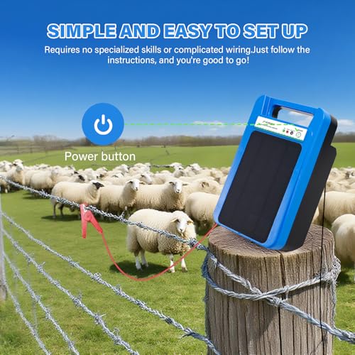 Solar Electric Fence Charger 8 kV Hight Power Energizer, 10000mAh Lithium Battery & 3W Solar Panel - Ideal for Livestock, Pet, Poultry, Gardens, Orchards Protection