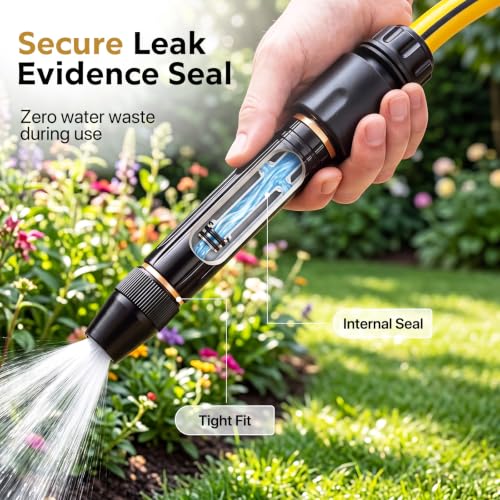 High Pressure Garden Hose Nozzle, No-Leak Metal Water Hose Sprayer Set | with 3 Connectors & Tape, 3/4" GHT Adjustable Gun for Car Wash, Lawns, Pet Shower, Heavy Duty Watering Tool, Black