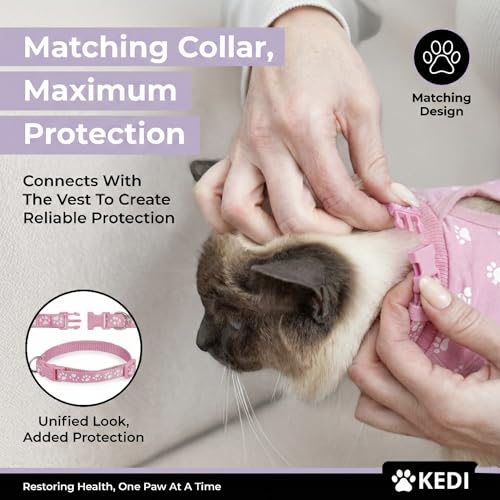 Cat Recovery Suit Female After Spay, Onesie Cone Alternative, Pink Medium | Covers Abdominal Wound and Skin, Soft Breathable Washable Fabric, Escape-Proof Fit for Kittens to Adult Cats - color: Pink, size: Medium