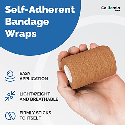 California Basics - 8 Pack - Self Adhesive Bandage Wraps - 3 Inch by 5 Yards Non Woven Self Adhesive Bandage Wrap, Brown Athletic Tape for Wrist, Hand & Ankle Wrap, Premium-Grade Medical Bandage Tape - color: Brown, size: 3 Inch 8 Pack