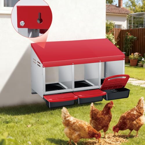 Chicken Nesting Boxes with Cleanable Pull-Out Trays, 3-Hole Wall Mount Roll Away Nest for Easy Cleaning & Egg Collection - size: 3 holes with legs