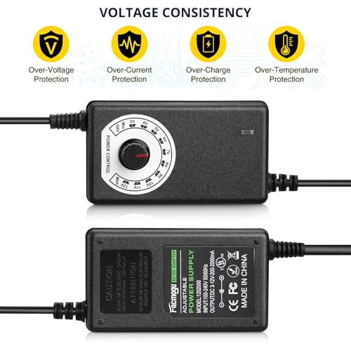 Facmogu Adjustable Power Supply 3V-12V 2A, Universal AC/DC Adapter | 100-240V with Variable Voltage Control for LED Strip, Router, Fan, Speed Controller | Multi Voltage Replacement Power Adapter - size: 3-12V 2A