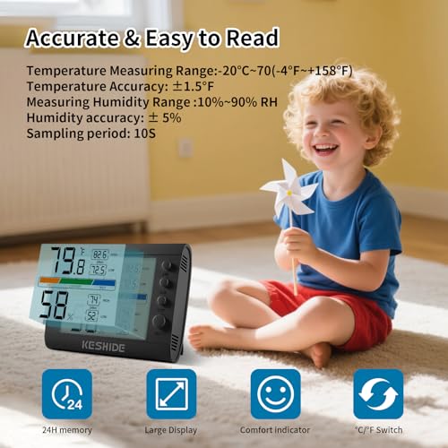 Hygrometer Thermometer Gauge Mini Digital, Monitor Indoor Outdoor Humidity Meter Temperature for Humidifiers Dehumidifiers Greenhouse Reptile Humidor - color: Black