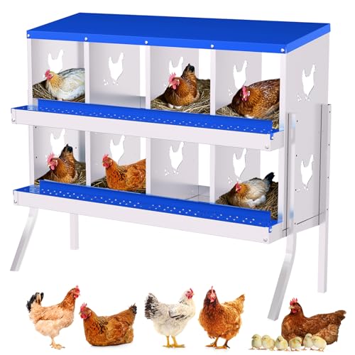Garvee Chicken Nesting Box, 8 Compartment Nesting Boxes for Chickens, Easy to Clean and Install, Chicken Laying Boxes for Chicken Coop to Protect Eggs - with Bracket Legs, Blue - color: blue, size: 8 holes with legs