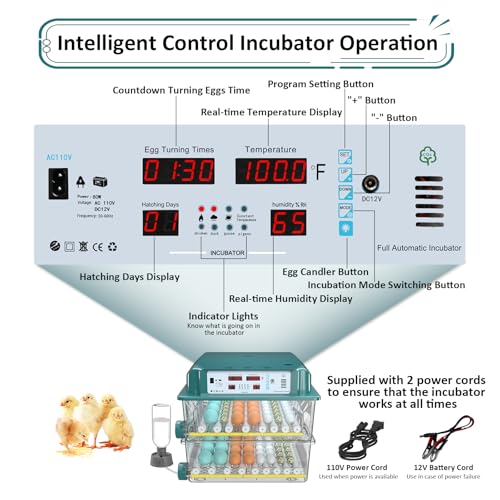 Egg Incubator for Hatching 120 Eggs with 5 Auto Incubation Models | Precise Temp & Humidity Control, Auto Egg Turning, External Water Refill, Egg Candler, Dual Power Supply, Adjustable Roller