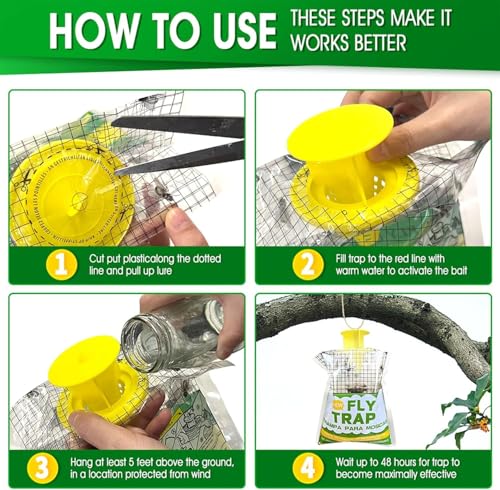 Fly Traps Outdoor,4 Pack Disposable Pre-Baited Effective Hanging Yellowjacket Catcher for Yard Garden Patio Horse Ranch Trash Can,Safe Insect Control Killer Fly Bags