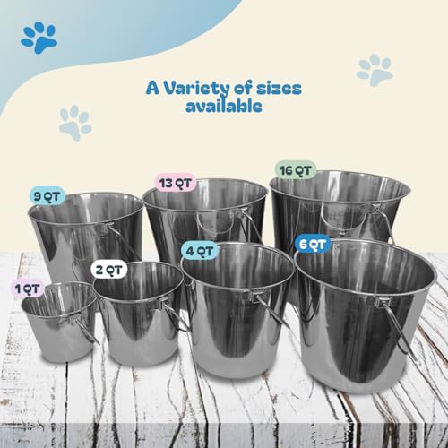 Advance Pet Products 1 Quart Heavy Duty Stainless Steel Round Bucket | Durable Food & Water Pail for Dogs, Cats, Kennels, Cages and Critter Crates | Multi-Purpose Bucket - size: 1 quart