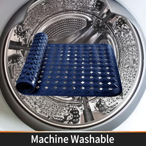 Yimobra Square Shower Mat Non Slip, Super Strong Suction Cups, 21"X21" Bath Tub Mat with Drain Holes, Machine Washable Fast Draining Bath Mats, Bathroom Essentials,Navy Blue - color: Navy Blue, size: 21 X 21 Inch