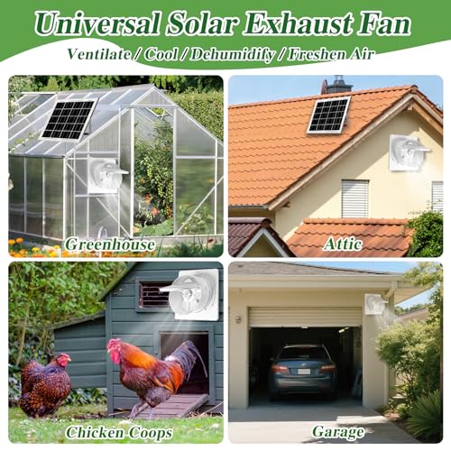 Solar Exhaust Fan, 25W Solar Panel + 8" Ventilation Vent Fan, with Power Adapter, Anti-backflow Valve, High Speed Solar Powered Exhaust Fan for Shed, Chicken Coop, Greenhouse, Dog House (White) - color: White, size: 8 Inch
