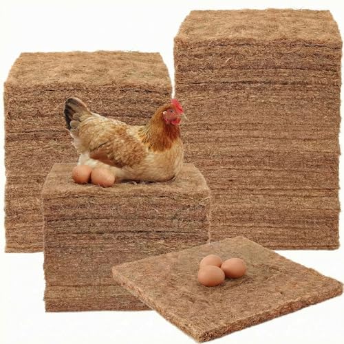 50 Pack Chicken Nesting Pads 11.8x11.8 Inch Natural Coconut Fiber Laying Hen Nest Box Liners Nesting Pads for Chicken Coop Bedding Fit Most Nest Boxes