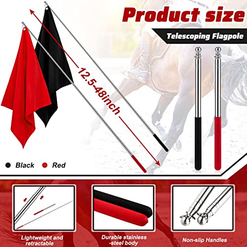 48" Horse Training Flag Horse Training Equipment with 4 Feet Replacement Flags and Telescopic Handheld Flagpoles, Red, Black
