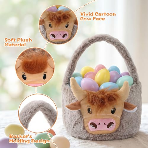 Leinuosen Halloween Trick or Treat Basket Plush Cow Candy Baskets Cute Festivals Gift Bags Buckets for Tote Bags for Decorations Candy Gifts Storage - style: Cow