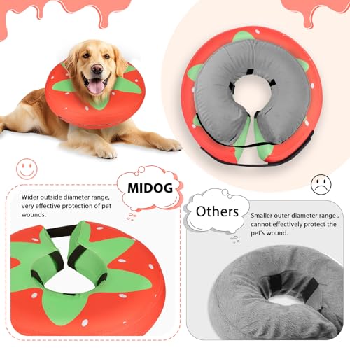 MIDOG Inflatable Dog Cone, Donut Recovery Collar After Surgery, Medium+ | Soft inflatable donut e-collar; stops licking after surgery; pet eats & sees normally; neck 14-18 in (M+); not for chewers - color: Tomato, size: Medium+ (Neck:14"-18")