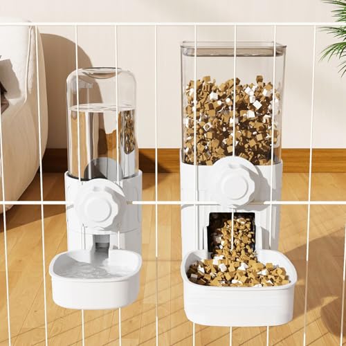 Hanging Automatic Food Water Dispenser,Rabbit Feeder Guinea Pig Water Bottle Food Feeder for Ferret Guinea Pig Rabbit Bunny Cage Accessories (White) - color: white