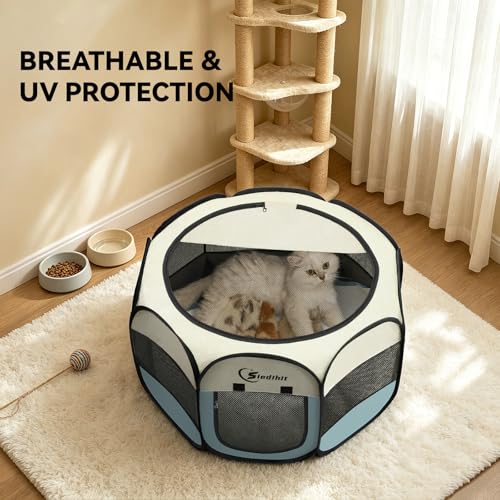 Siedihit Dog Cat Playpen, Puppy Pet Playpen Indoor for Small Dog Crate Tent Cage Outdoor, Portable Pop Up Dogs Enclosure Kennel with Carrying Case for Dogs/Cats/Rabbits(Grey, Small - color: Grey