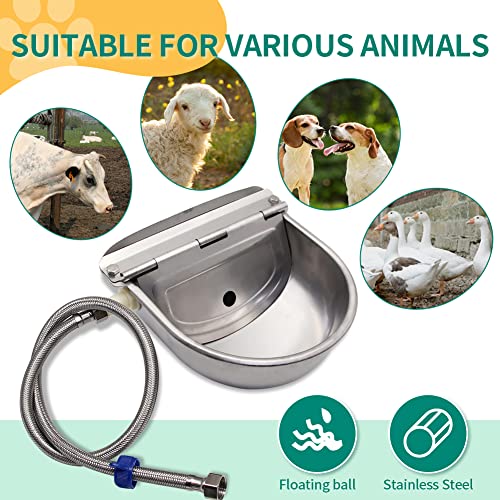 Automatic Cattle Waterer Stainless Steel Dog Water Bowl Outdoor & Indoor | Adjustable water level, Hanging With Garden Hose quick connect Mounting Screw, for sheep, ducks, pigs, horses, cows, chicken