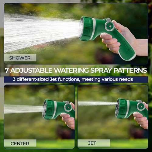 HugeDawn Garden Hose Nozzle with 7 Spray Patterns, Heavy Duty Metal Sprayer 30% Greater Water Flow for Watering, Car Wash, Outdoor Cleaning (Green) - color: Green