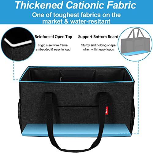 LHZK 2 Pack Extra Large Utility Tote Bag with Metal Wire Frame and the Sides Rinforced, Extra Large Tote Bag with Handle for Pool Beach Laundry Storage (Black) - color: Black, size: 22.5''x10.5''x12''-2 Pack