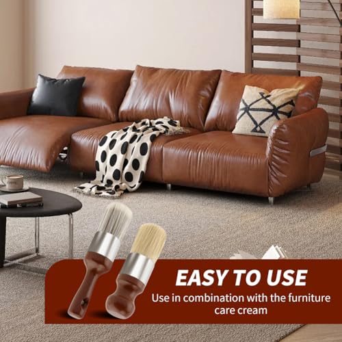 Leather Cleaning Brush 2 Pack Soft Bristle Wood Handle Car Sofa | Wooden handles for comfortable grip; gentle bristles won't scratch surfaces; dual sizes for large areas and tight spaces
