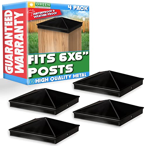 GreenLighting 6x6 Aluminum Pyramid Post Cap Cover (Black 4 Pack) Fits 6x6 Nominal Wood (True 5.5 x 5.5) Powder Coated Matte Outdoor Post Caps Cover, Fence Wood Post, Decking, Waterproof - color: Black 6x6, size: 4 Pack